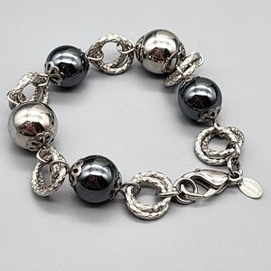 Simona Collin Embossed Links Elegant Silver and Black Bracelet